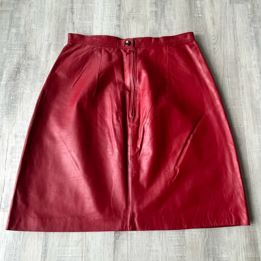 G-III REAL LEATHER Vintage Red Lined Pencil Skirt Size 9/10 - Picture 11 of 11